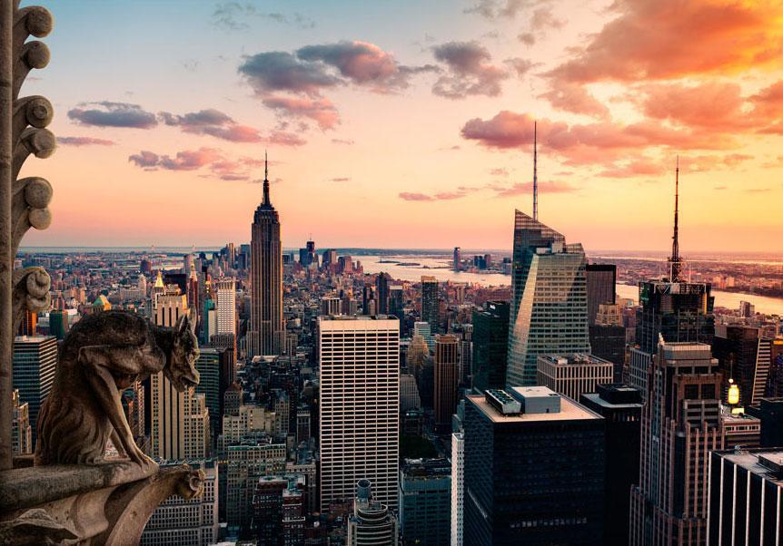 Wall Mural - New York: The skyscrapers and sunset-Wall Murals-ArtfulPrivacy