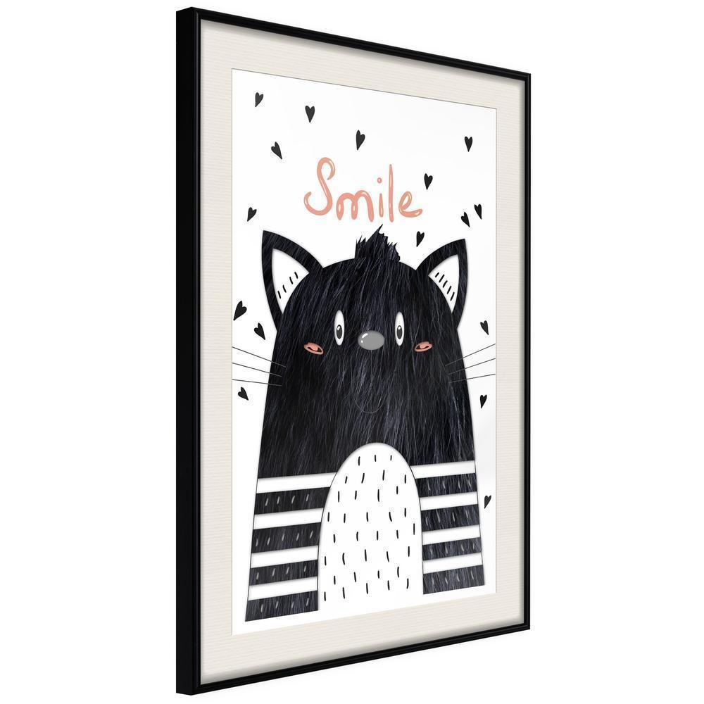 Nursery Room Wall Frame - Cheerful Kitten-artwork for wall with acrylic glass protection