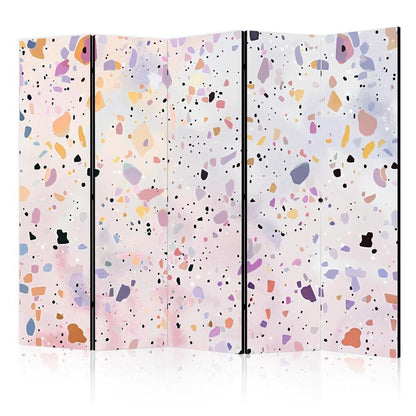 Room Divider - Terrazzo in Confetti Style - Violet-Pink - Colorful Pattern- A 5 Panel Folding Screen For Living rooms, bedrooms or home office, decorative folding screen made with wood and canvas