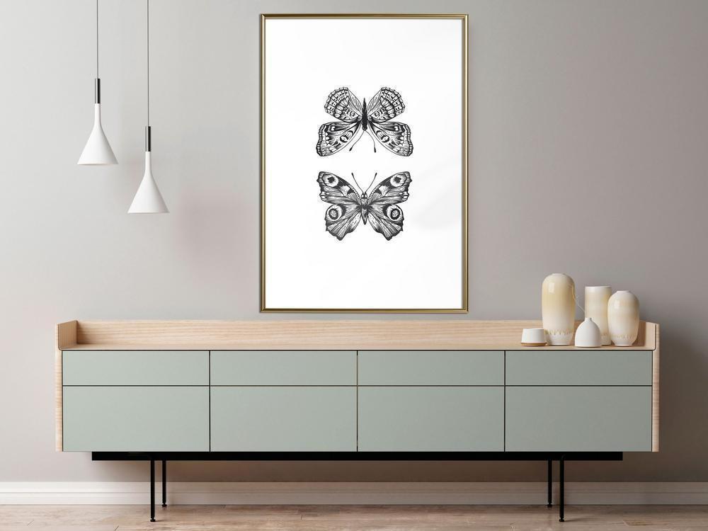 Black and White Framed Poster - Butterfly Collection I-artwork for wall with acrylic glass protection