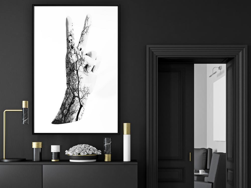 Black and White Framed Poster - Peace-artwork for wall with acrylic glass protection