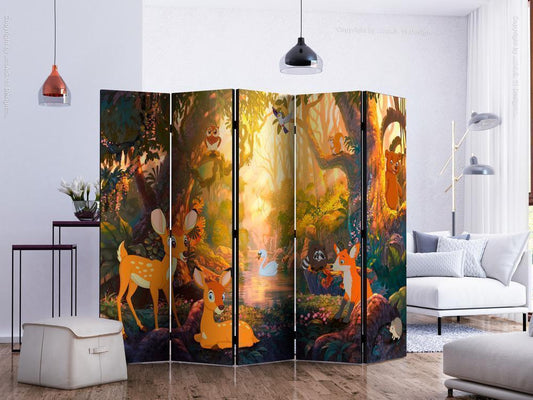 Decorative partition-Room Divider - Animals in the Forest II-Folding Screen Wall Panel by ArtfulPrivacy