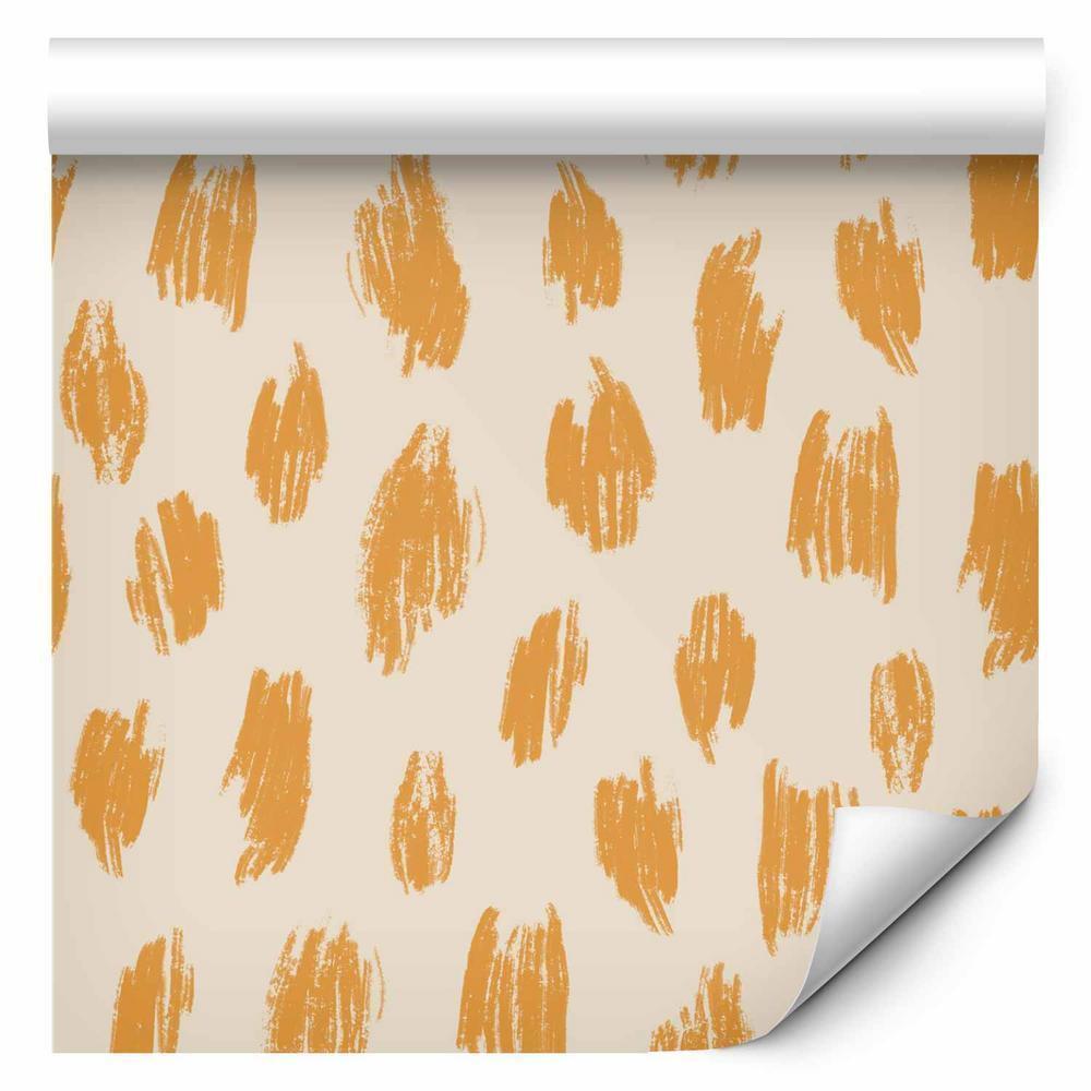 Wallpaper - Drawn Pattern in Dots and Spots - in shades of orange and ecru