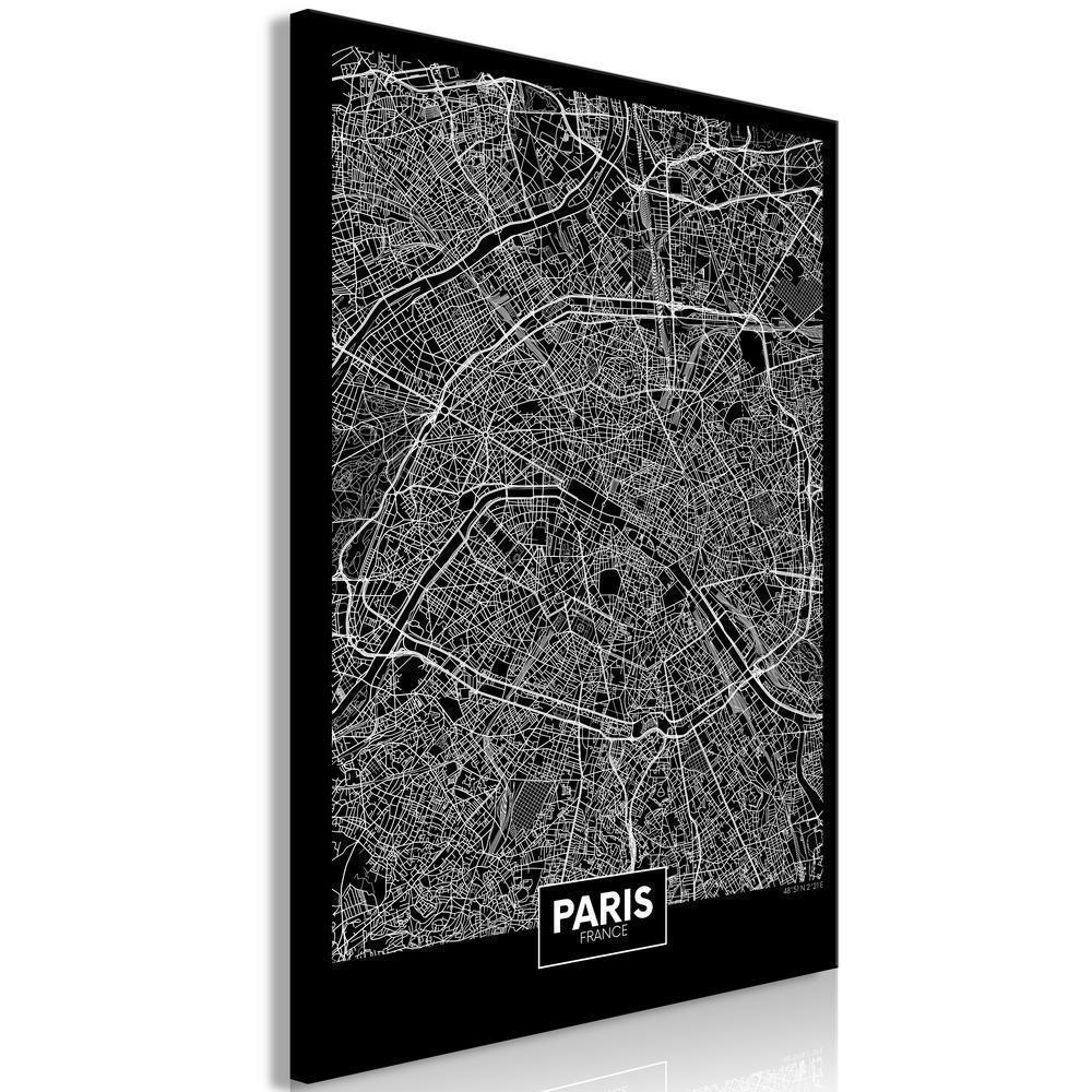 Canvas Print - Dark Map of Paris (1 Part) Vertical-ArtfulPrivacy-Wall Art Collection
