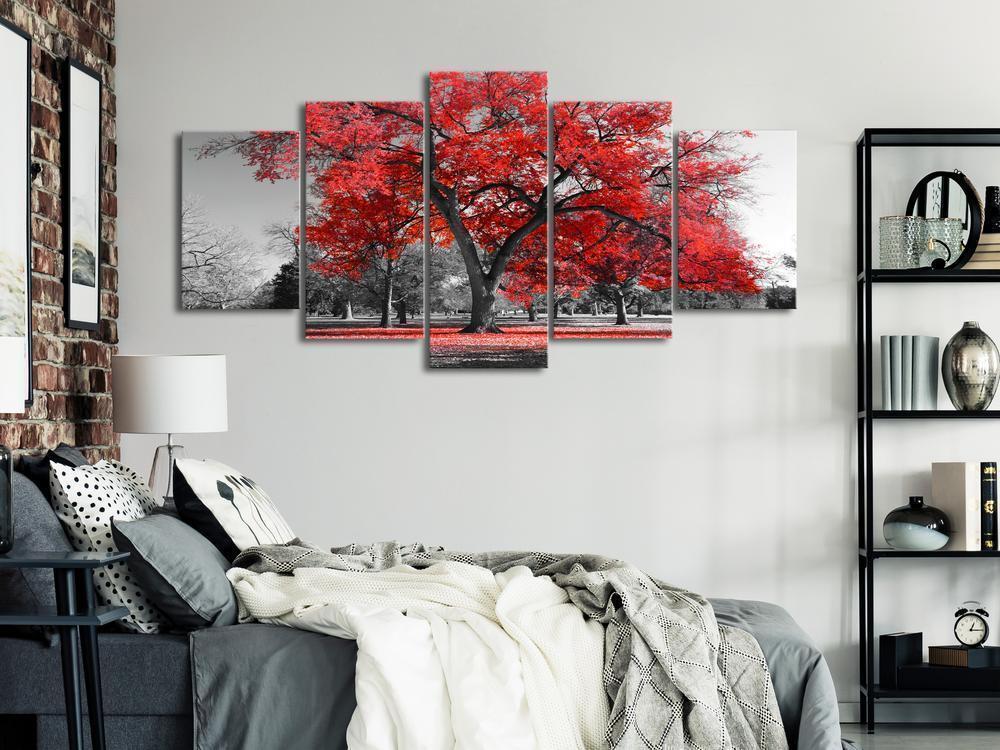 Canvas Print - Autumn in the Park (5 Parts) Wide Red-ArtfulPrivacy-Wall Art Collection