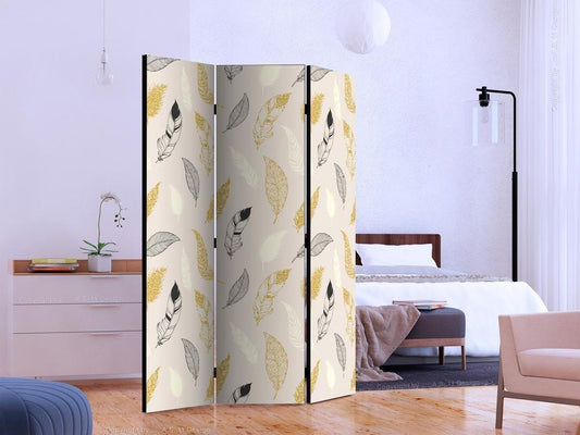 Decorative partition-Room Divider - Golden Feathers-Folding Screen Wall Panel by ArtfulPrivacy