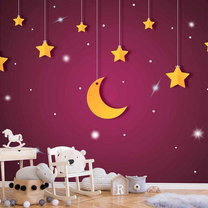 Wall Mural - Skyline - violet night sky landscape with stars for children