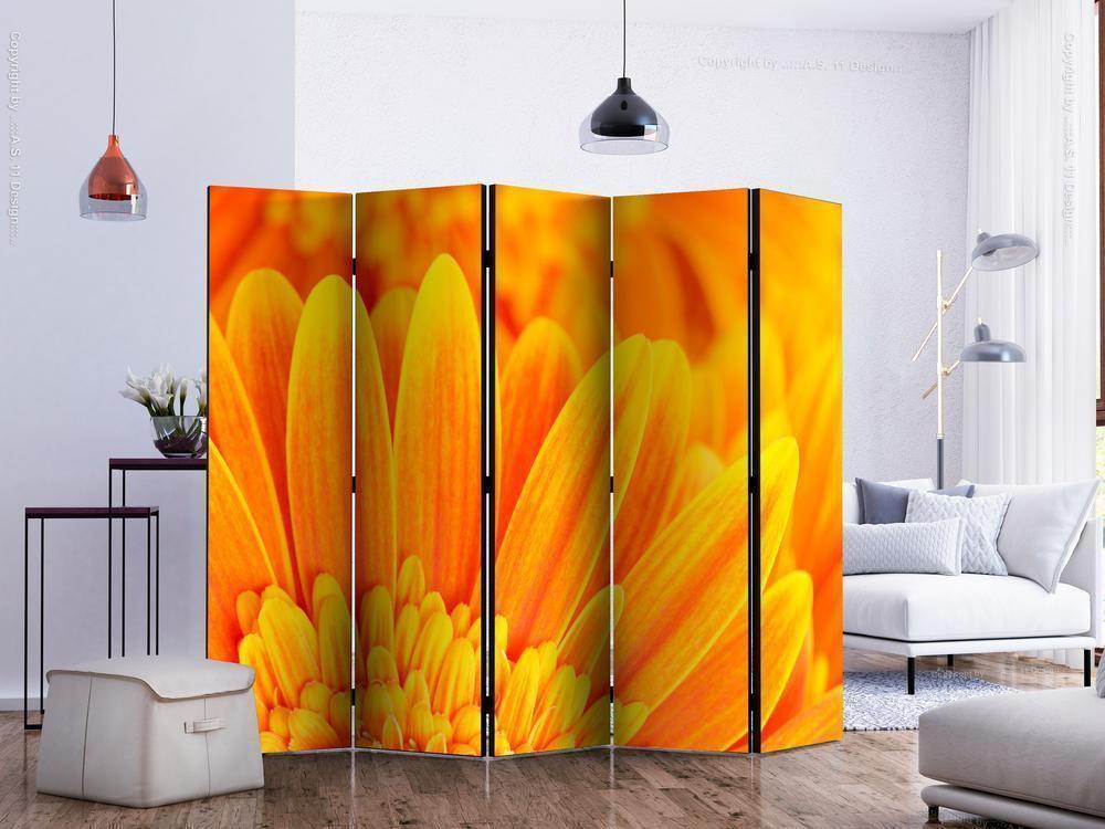Decorative partition-Room Divider - Yellow gerbera daisies II-Folding Screen Wall Panel by ArtfulPrivacy
