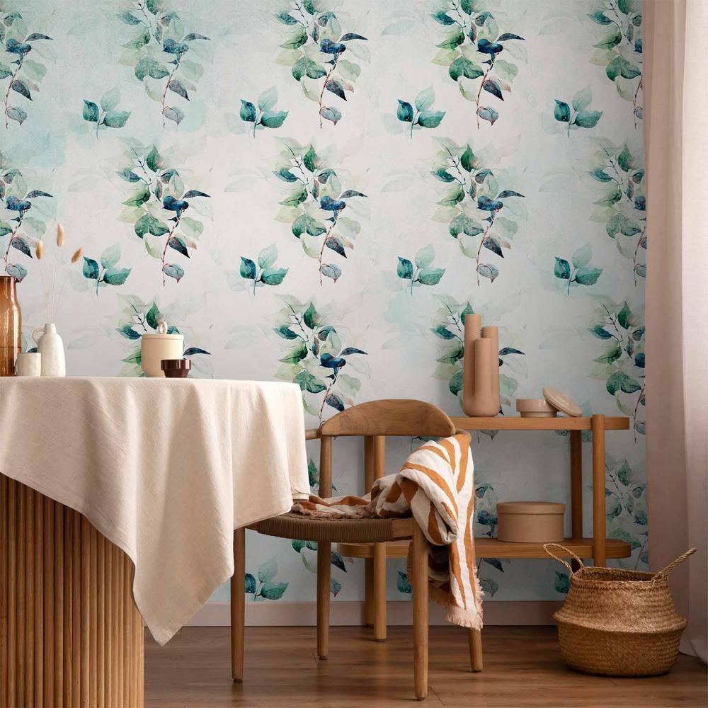 Wall Mural - Mint nature - uniform pattern in floral motif with green leaves