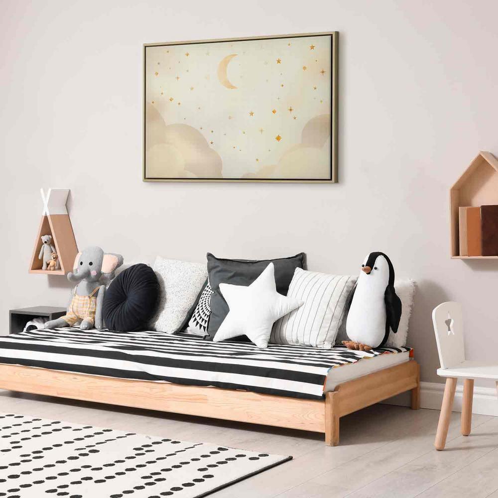 Canvas Print - Bright Night - Moon Accompanied by Many Stars on a Light Background