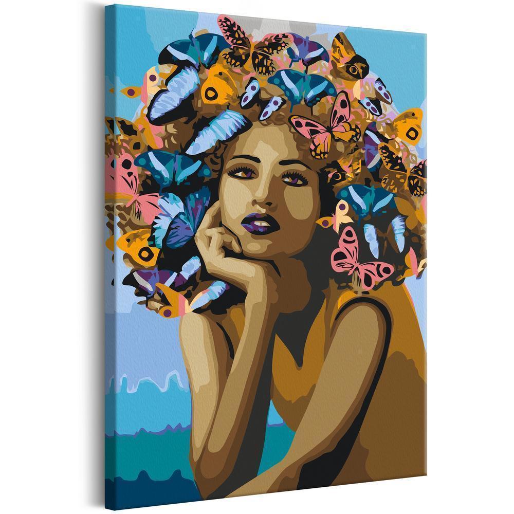 Start learning Painting - Paint By Numbers Kit - Girl and Butterflies - new hobby