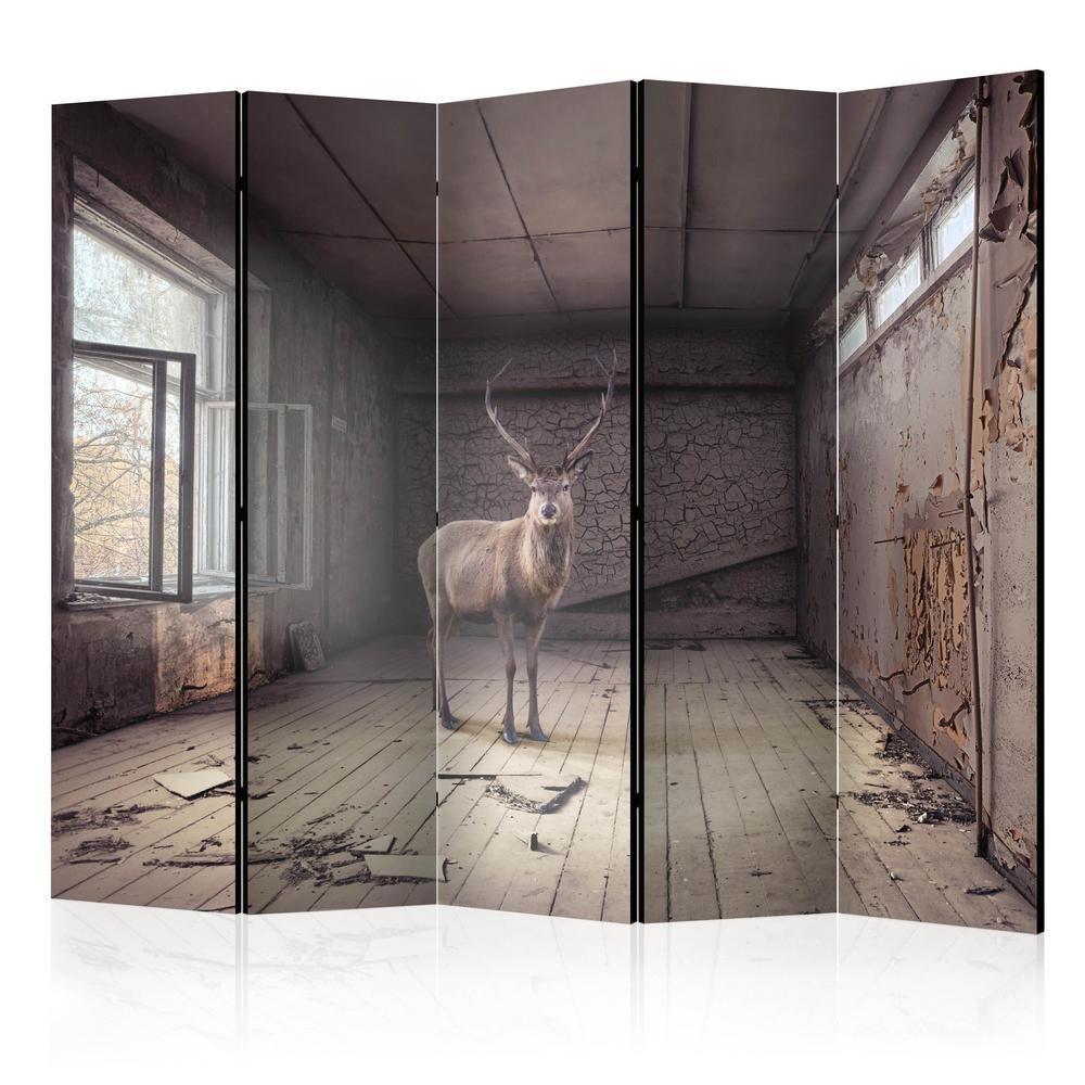 Room Divider - Lost II- A 5 Panel Folding Screen For Living rooms, bedrooms or home office, decorative folding screen made with wood and canvas