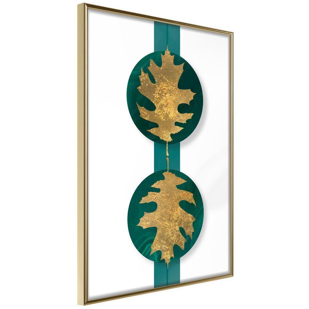 Golden Art Poster - Gilded Oak Leaves-artwork for wall with acrylic glass protection