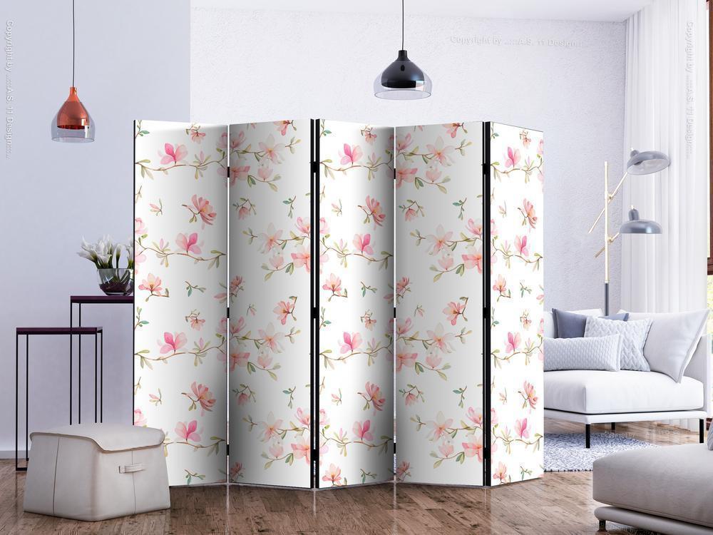 Decorative partition-Room Divider - Fresh Magnolias II-Folding Screen Wall Panel by ArtfulPrivacy