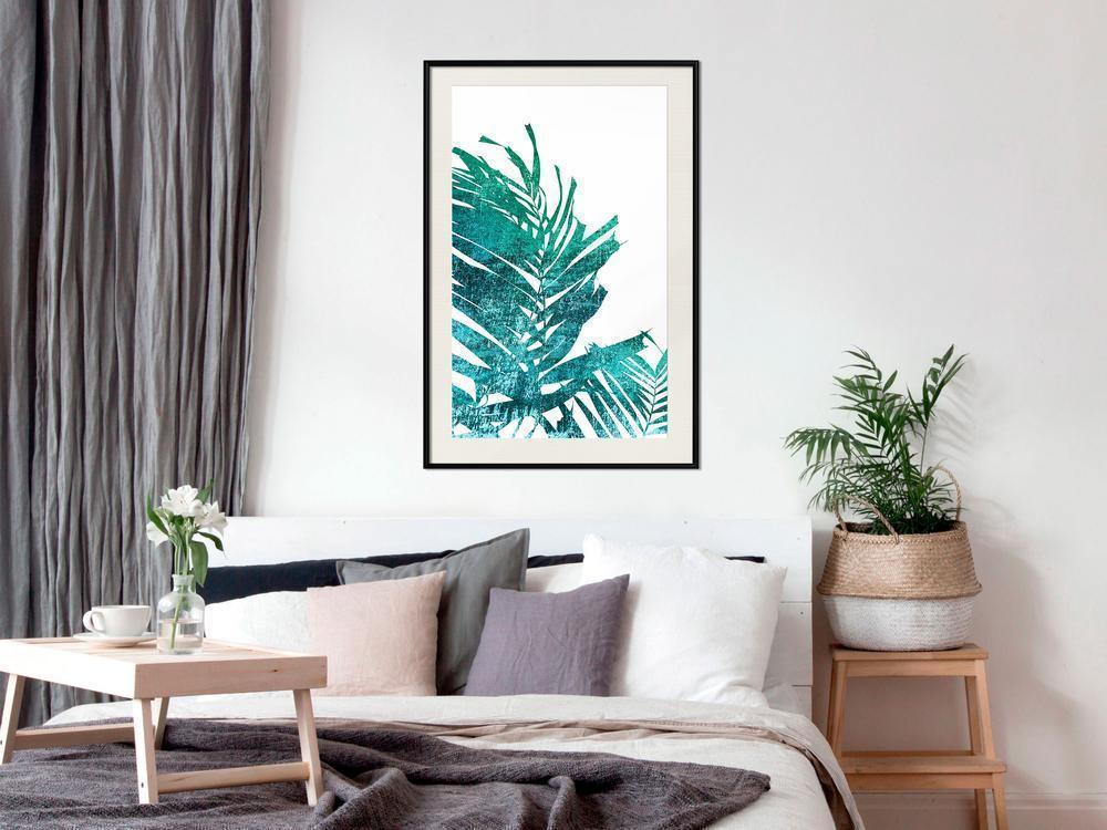 Botanical Wall Art - Teal Palm on White Background-artwork for wall with acrylic glass protection