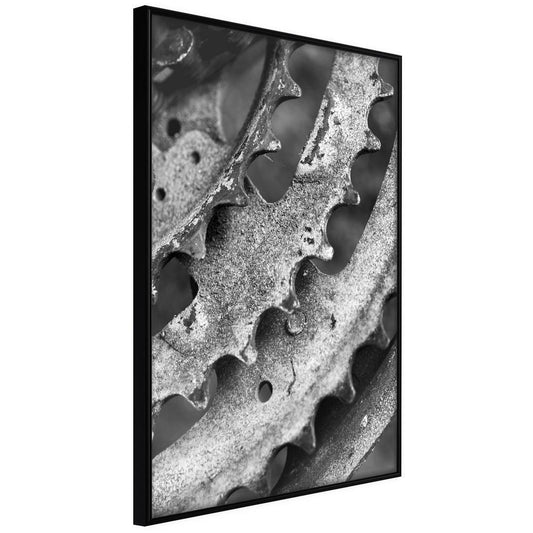 Black and White Framed Poster - Sprocket Wheel-artwork for wall with acrylic glass protection