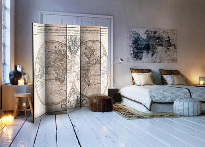 Decorative partition-Room Divider - Mappe-Monde Geo-Hydrographique-Folding Screen Wall Panel by ArtfulPrivacy