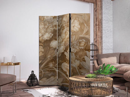 Room Divider - Carved Floral Ornaments in Soft Sepia and Brown Tones