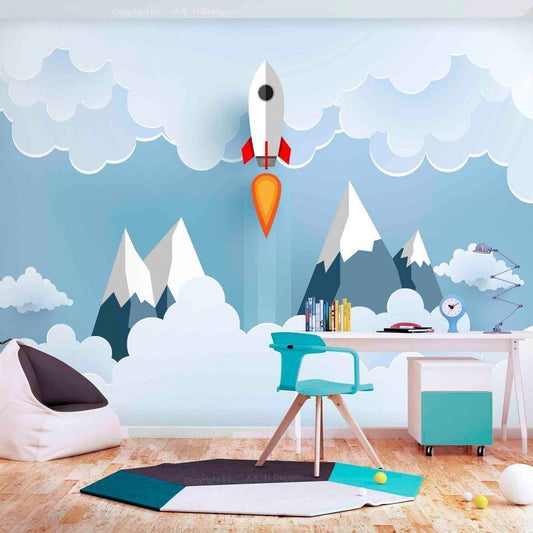 Wall Mural - Rocket in the Clouds-Wall Murals-ArtfulPrivacy