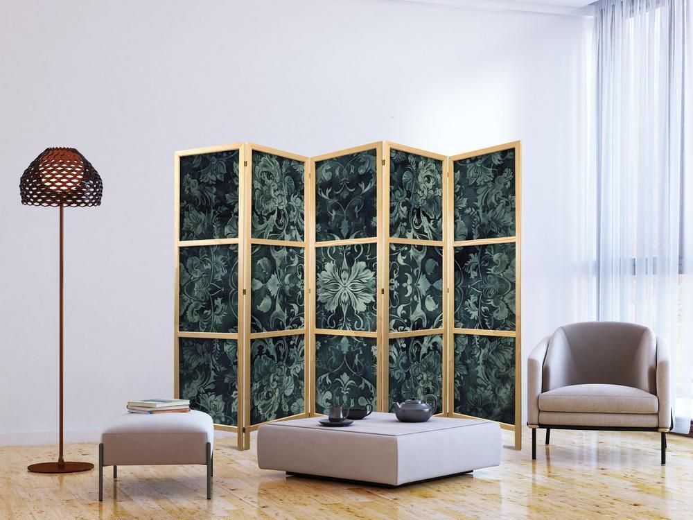 Japanese Room Divider - Oriental Pattern Carpet - Emerald Ornaments and Worn Patterns