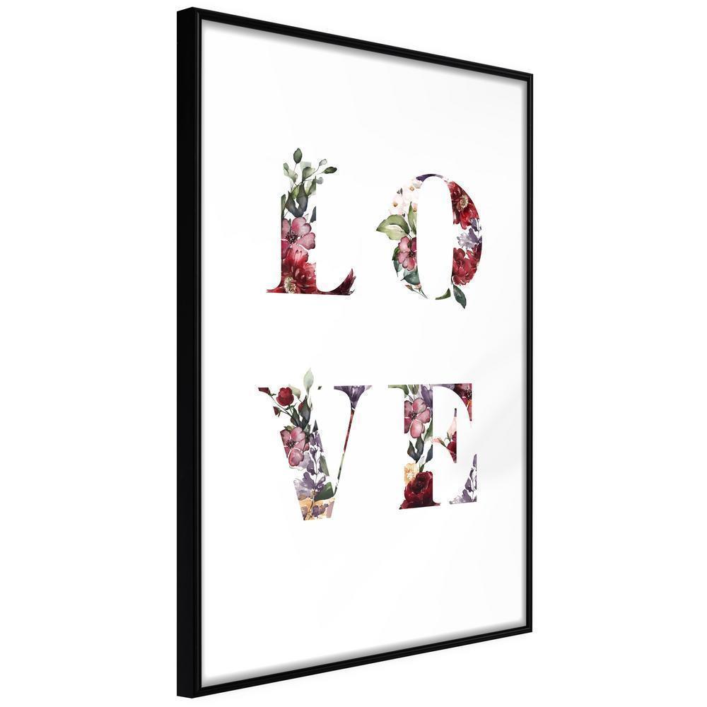 Typography Framed Art Print - Floral Love-artwork for wall with acrylic glass protection