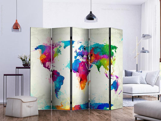Decorative partition-Room Divider - The map of happiness II-Folding Screen Wall Panel by ArtfulPrivacy
