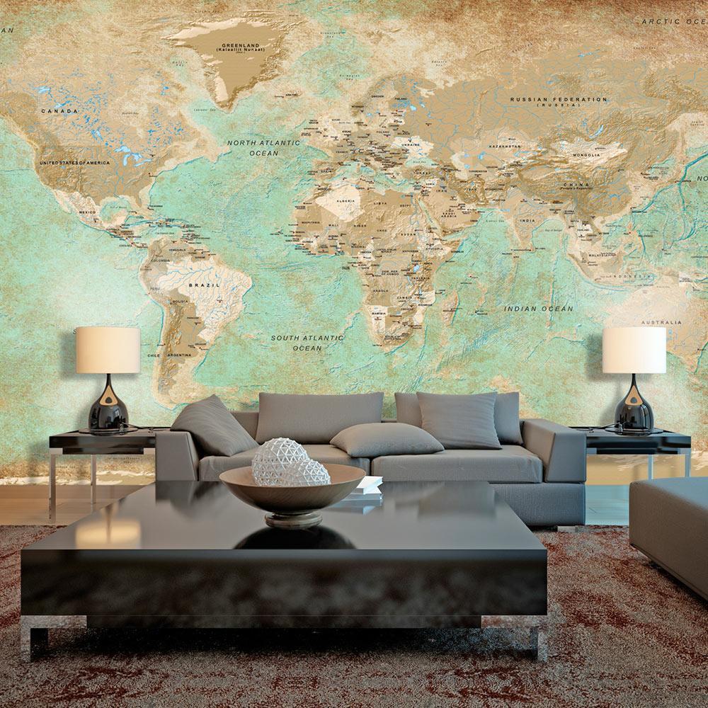 Wall Mural - Turquoise World Map II-Wall Murals-ArtfulPrivacy