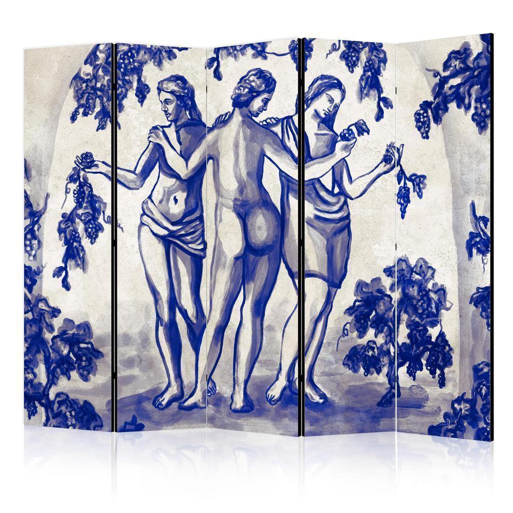 Room Divider - Three Graces - Women Among Grapevines Inspired by Ancient Painting- A 5 Panel Folding Screen For Living rooms, bedrooms or home office, decorative folding screen made with wood and canvas