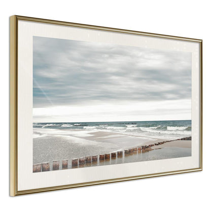 Seascape Framed Poster - Chilly Morning at the Seaside-artwork for wall with acrylic glass protection