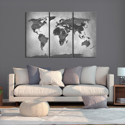Canvas Print - Map on Concrete (3 Parts)-ArtfulPrivacy-Wall Art Collection