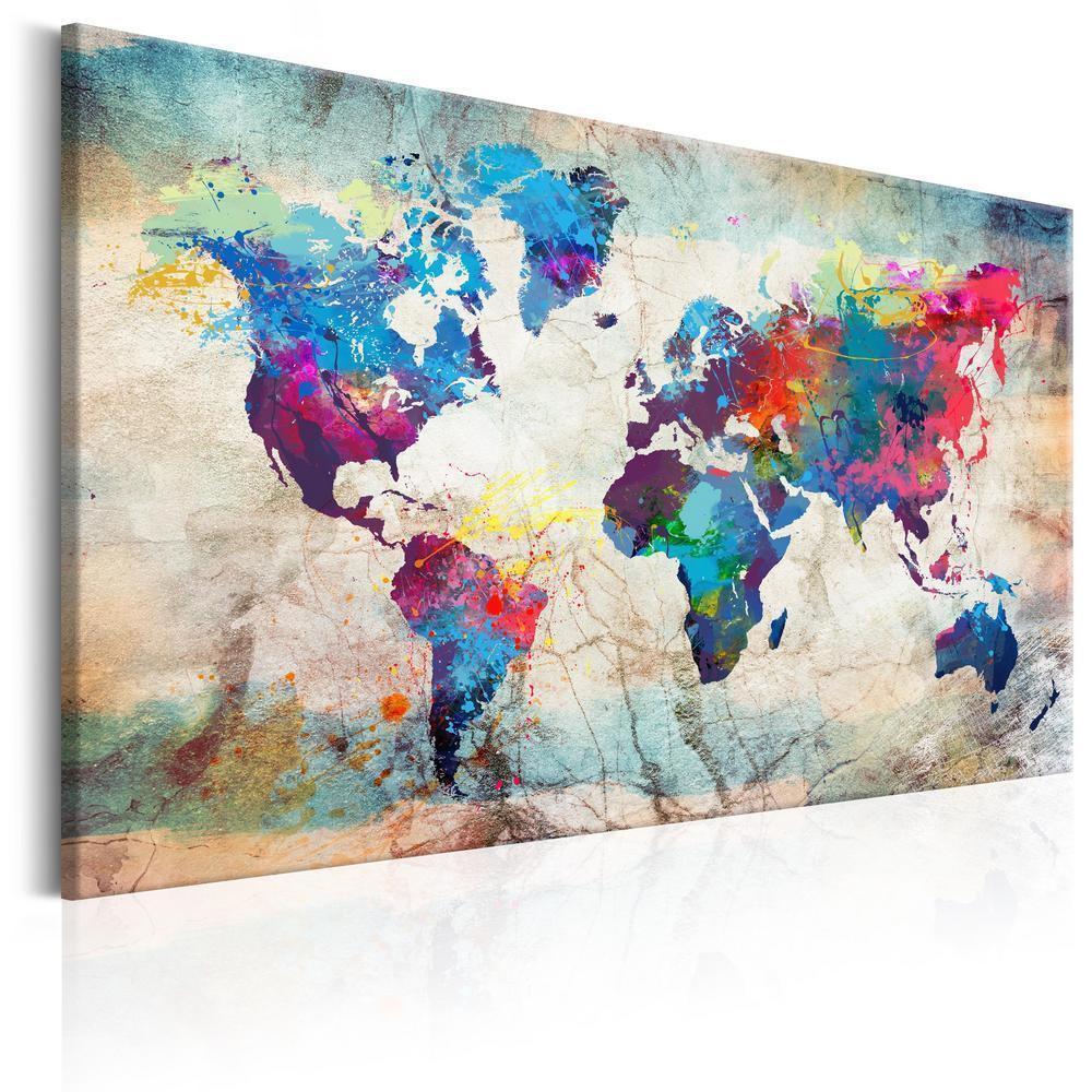 Cork board Canvas with design - Decorative Pinboard - World Map: Colourful Madness-ArtfulPrivacy