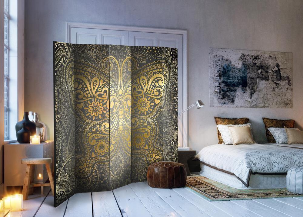 Decorative partition-Room Divider - Golden Butterfly II-Folding Screen Wall Panel by ArtfulPrivacy