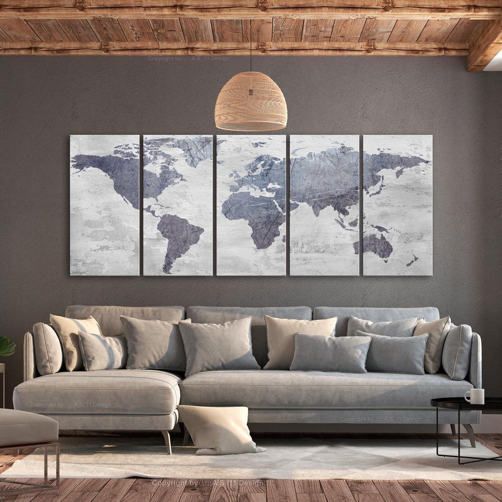 Canvas Print - Concrete World Map (5 Parts) Narrow-ArtfulPrivacy-Wall Art Collection