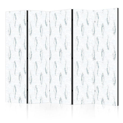 Room Divider - Delicate Blue Fish - Mosaic Fish in Subtle Blue Color Shades with an Arched Pattern in the Background- A 5 Panel Folding Screen For Living rooms, bedrooms or home office, decorative folding screen made with wood and canvas