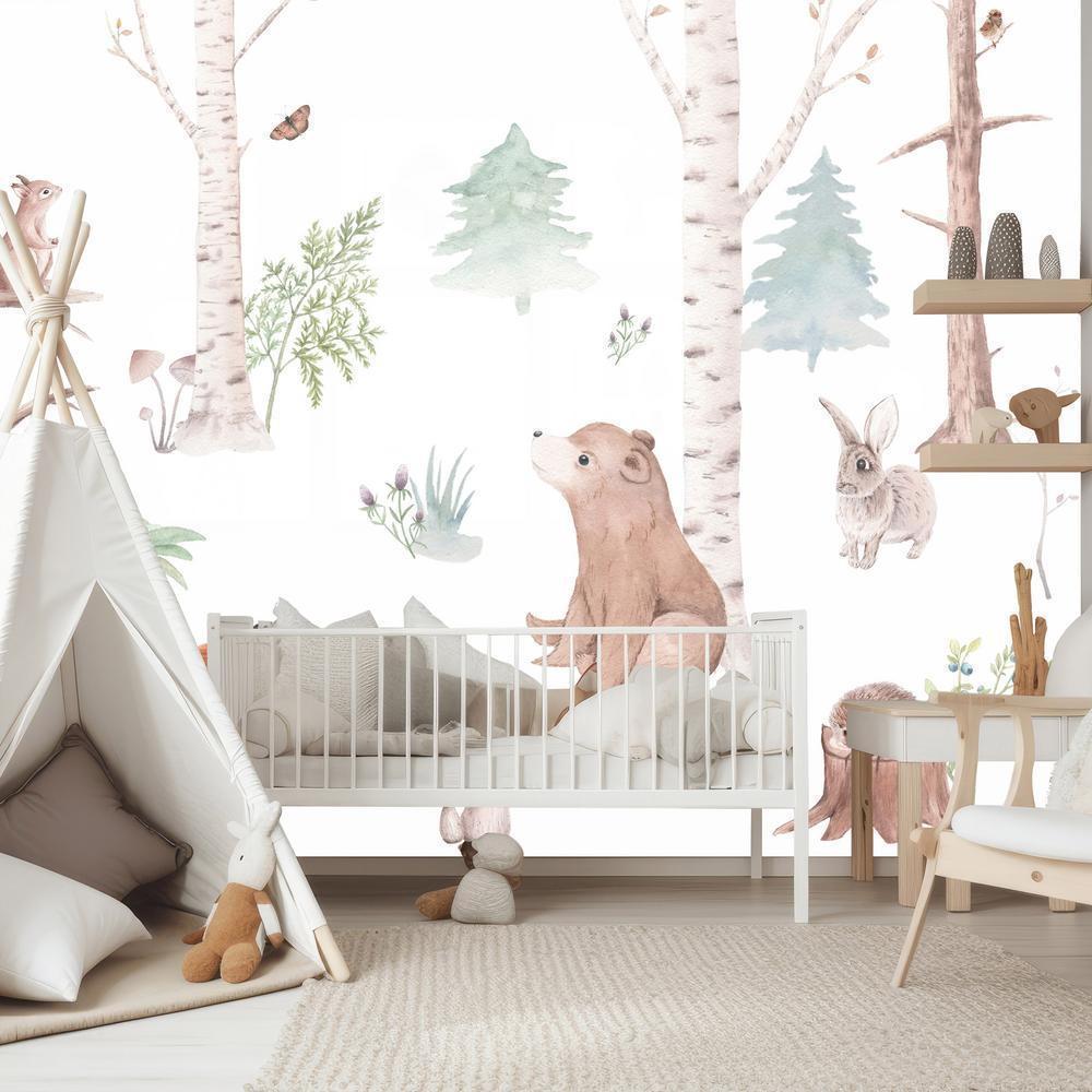 Wall Mural - Subtle Illustration With Forest Animals-Wall Murals-ArtfulPrivacy