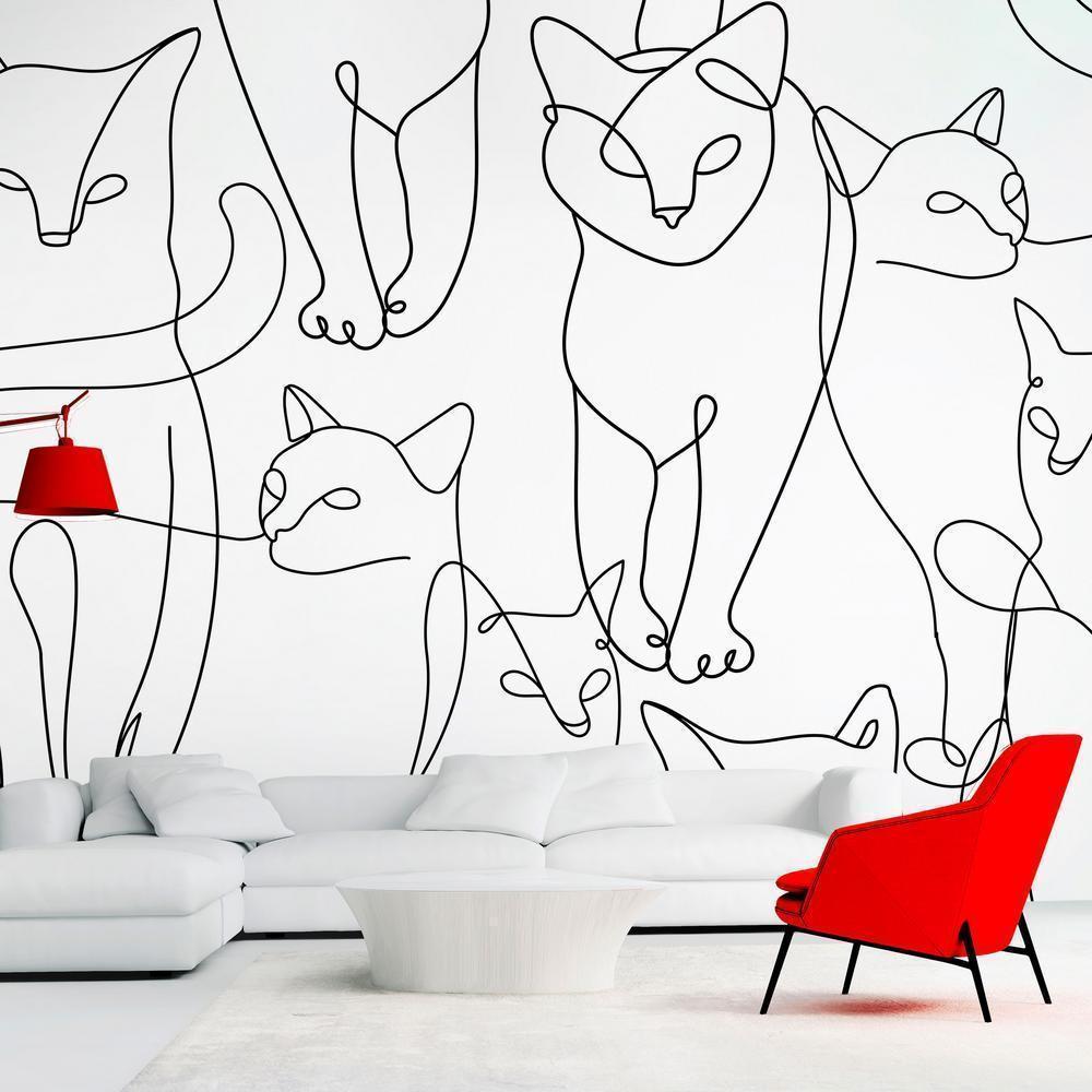 Wall Mural - Cat lineart - minimalist sketches of black cats on white background-Wall Murals-ArtfulPrivacy
