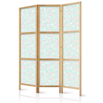 Japanese Room Divider - Minimalist Fish - Fish from Gray Dots on the Crystal Clear Water Surface in Mint Green