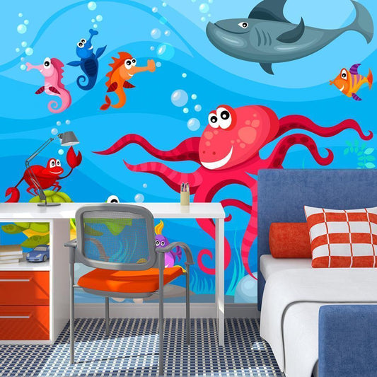 Wall Mural - Octopus and shark-Wall Murals-ArtfulPrivacy