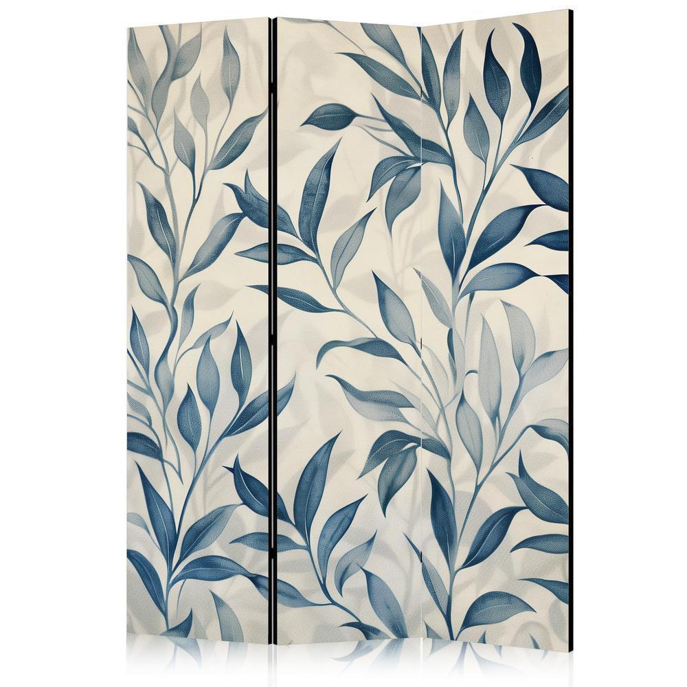 Room Divider - Leaves in Blue Colors - Delicate Botanical Motif