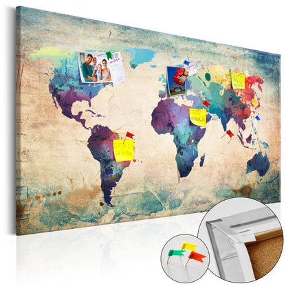 Cork board Canvas with design - Decorative Pinboard - Colorful World Map-ArtfulPrivacy