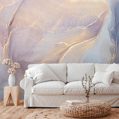 Wall Mural - Pink and Blue Marble - Abstract Watercolour With Gold Accent