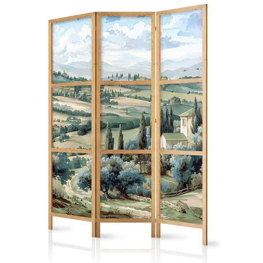 Japanese Room Divider - Landscape with Green Fields and Trees - Tuscan sunny view