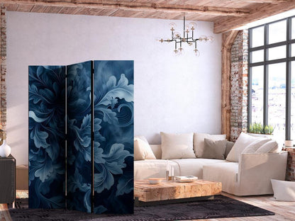 Room Divider - Abstract Ornaments - Dark Blue Victorian Leaves