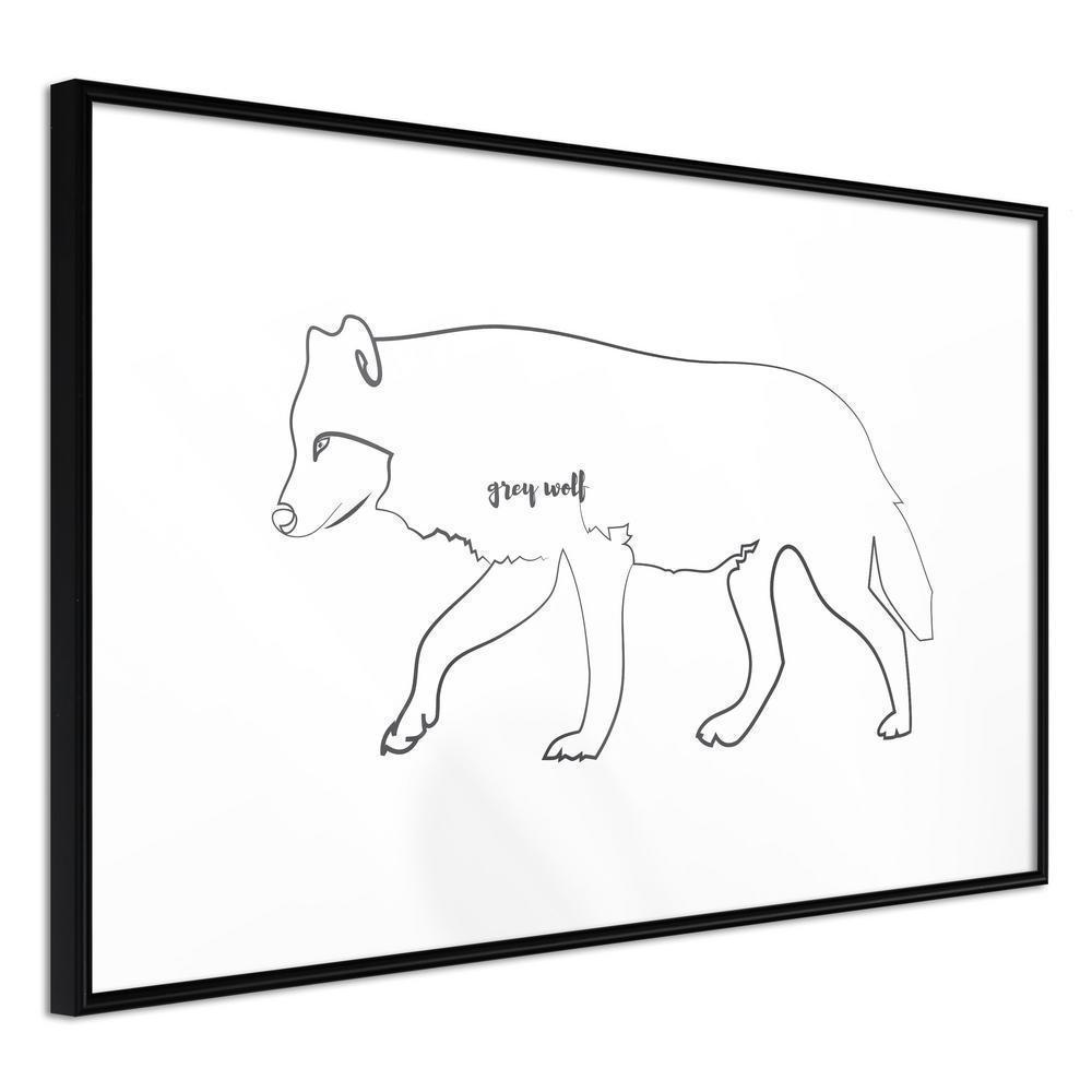 Black and White Framed Poster - Grey Wolf-artwork for wall with acrylic glass protection