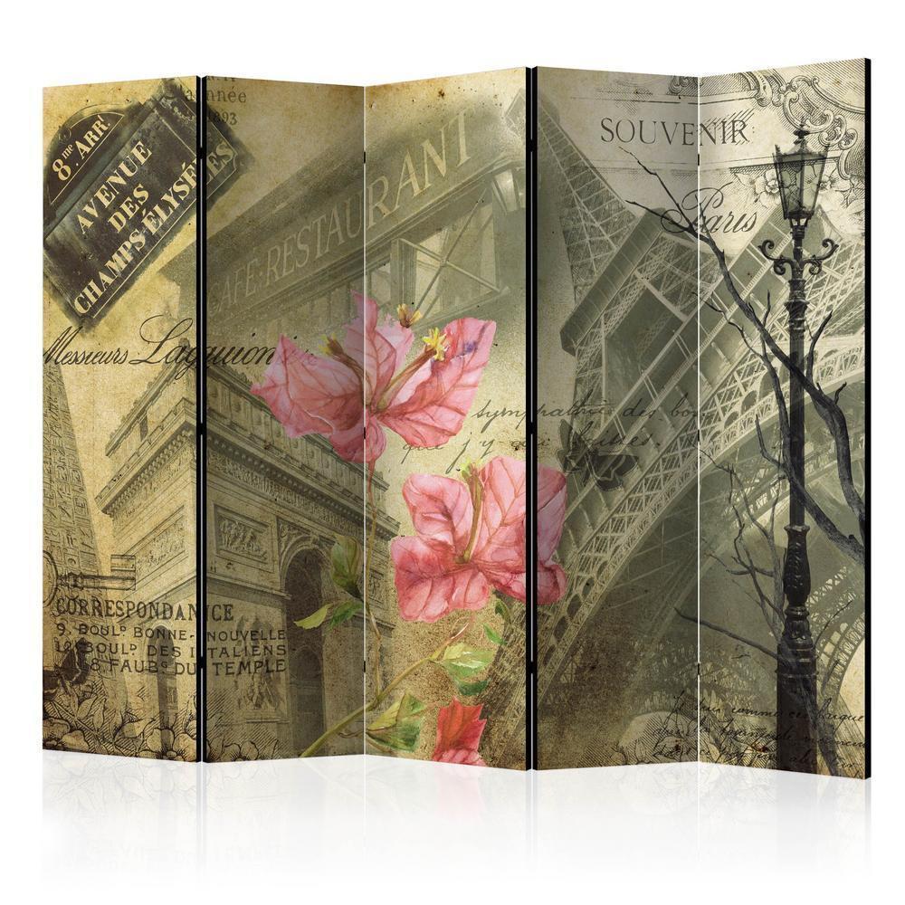 Room Divider - Bonjour Paris! II- A 5 Panel Folding Screen For Living rooms, bedrooms or home office, decorative folding screen made with wood and canvas