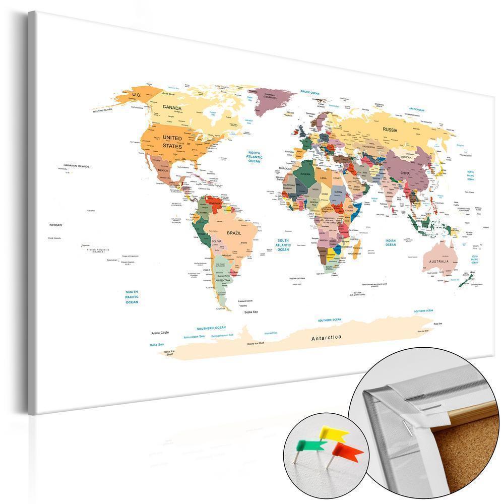 Cork board Canvas with design - Decorative Pinboard - World Map-ArtfulPrivacy