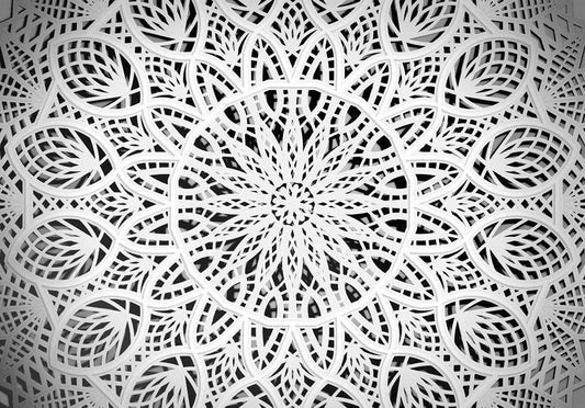Wall Mural - Orient - white geometric composition in the type of mandala on a black background-Wall Murals-ArtfulPrivacy