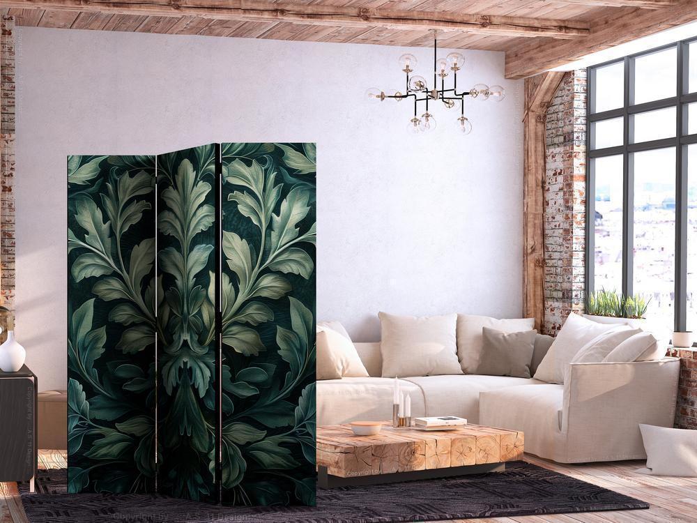 Room Divider - Dark Green Victorian Leaves - Botanical Carved Composition