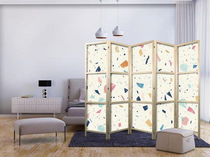 Japanese Room Divider - Terrazzo with Multicolored - Large Elements - Cheerful Pattern on a Light Background