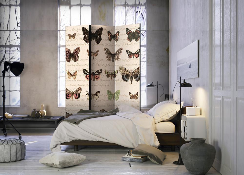 Decorative partition-Room Divider - Retro Style: Butterflies-Folding Screen Wall Panel by ArtfulPrivacy